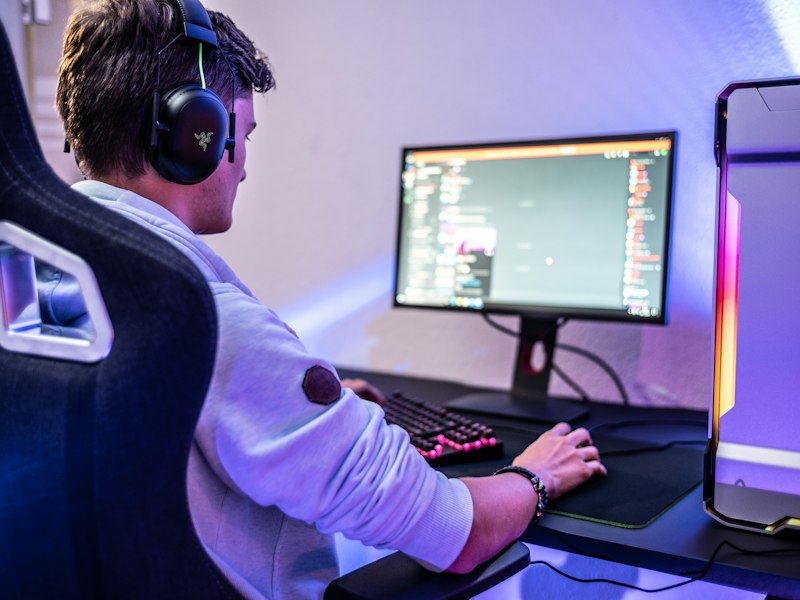 Player at a mechanical keyboard